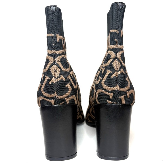 Chic Designer Patterned Ankle Boots - Black and Tan - Picture 5 of 8